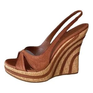 Alexander McQueen Elegant Brown Women's Espadrille Platform Wedge Sandals 36.5